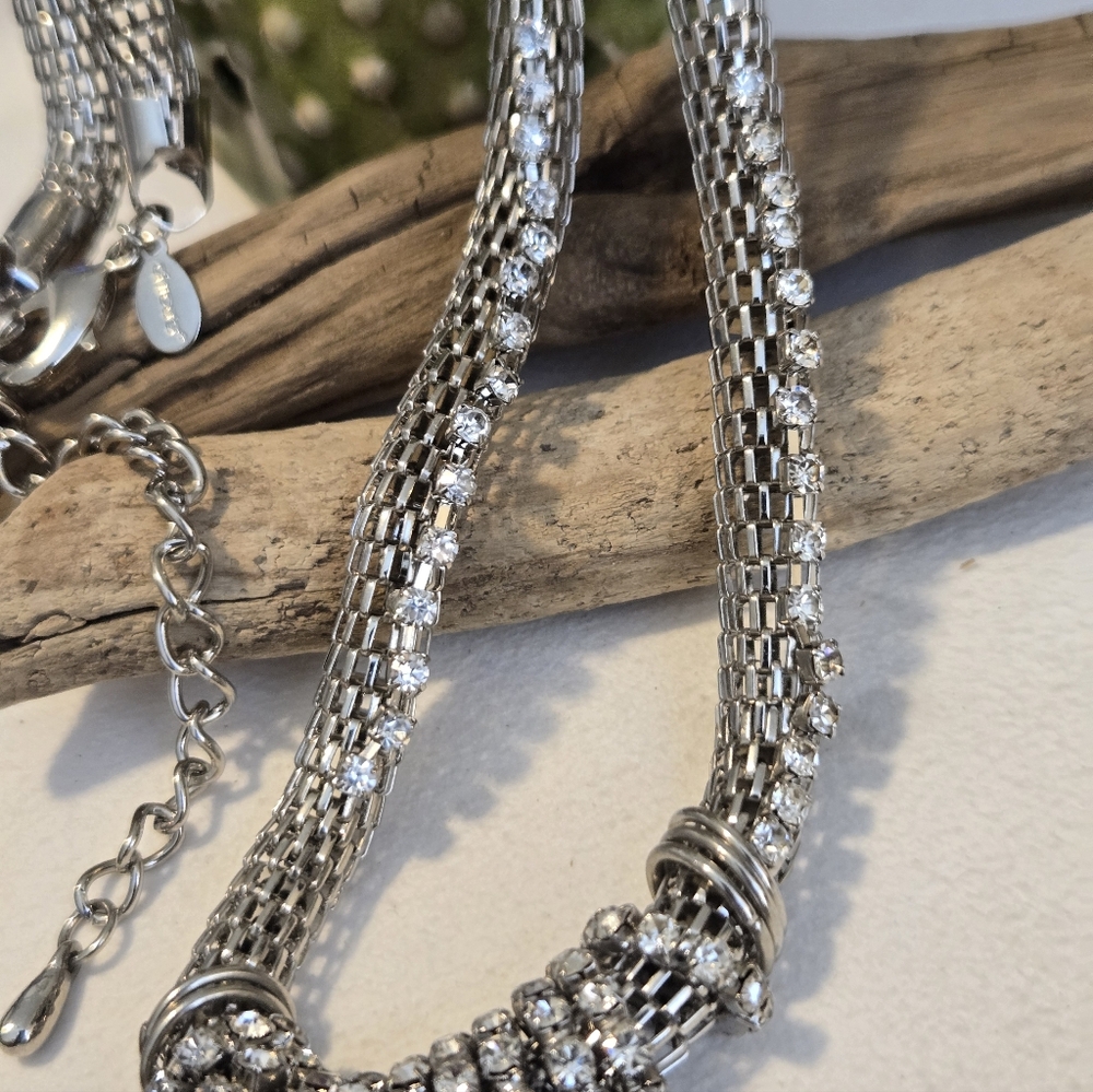 Vintage Cgico's Chunky Mesh Rinestone Necklace 30" 4" Extender Aprox - Picture 3 of 5